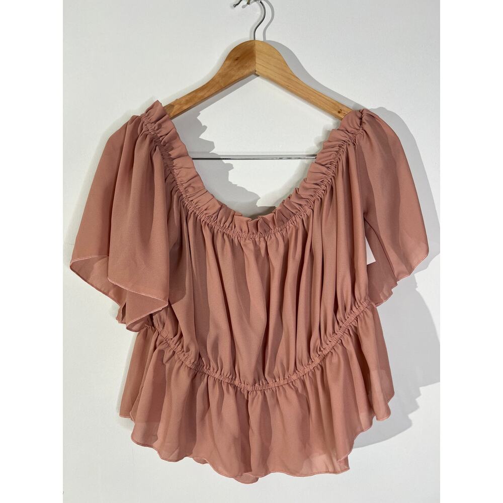SHEIN CURVE Dusty Pink Off-the-Shoulder Ruffle Peplum Blouse - Size 3XL